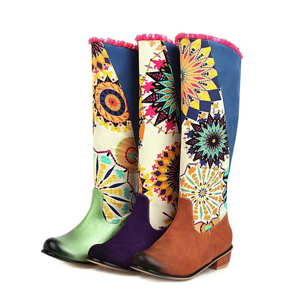 

aiweiyi woman knee high boots chinese style block heel med heels platform shoes spring autumn thigh high boots riding botas, Black