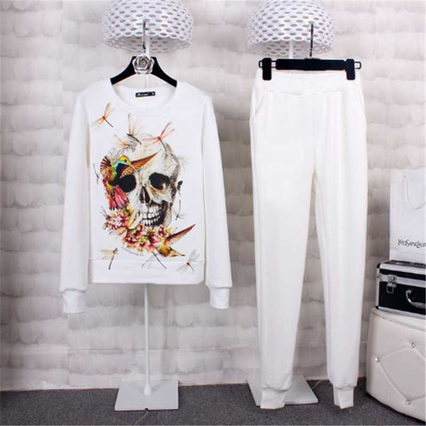 

women's tracksuits fashion print 2 pieces sets women padded pullover sweatshirt + pants suits female 2021 autumn o neck casual tracksui, Gray