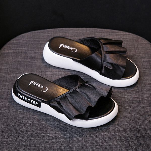 

slippers casual shoes woman 2020 rubber flip flops platform loafers slipers women med luxury flat hawaiian soft new pu slides, Black