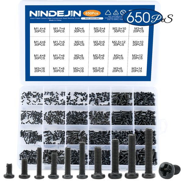 

650pcs cross recessed round pan head machine screws set m1.4 m1.7 m2 m2.5 m3 mini screw lapcomputer screw phillips screw kit