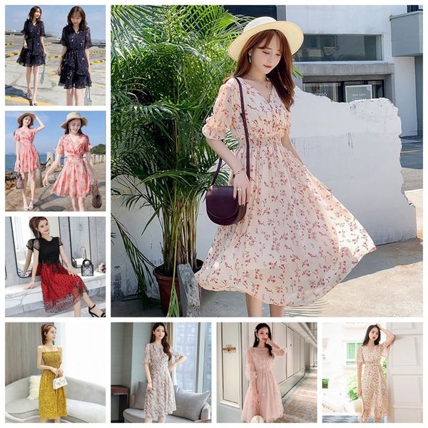 

2020 new summer korean floral lace slim 2020 new summer korean women's floral dress dresslace dresswomen's slim dress wyrgl, Black;gray