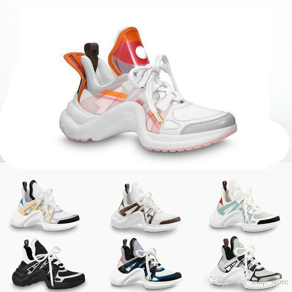 

2020 new fashion casual shoes sneakers women color gold silver lace up paris fashion archlight trainers genuine leather ugly dad sneaker c18, Black