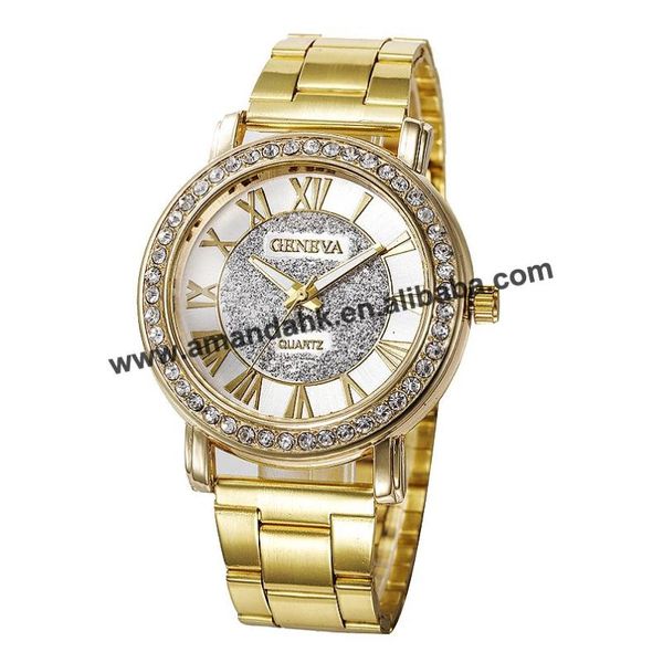 

new wholesale alloy casual roman number watches women fashion dress quartz watch rhinestone alloy dress watches, Slivery;brown