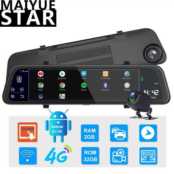

maiyue star 12 inch android 8.1 4g dash cam car mirror dvr camera 2g rom32g gps navigation recorder adas wifi dual1080p dvrs