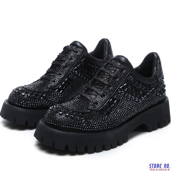 

2020 women rhinestone casual shoes women sneakers fashion breathable special material platform shoes soft footwear, Black