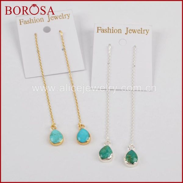 

dangle & chandelier borosa teardrop druzy gold color 100% natural blue stone threader earrings, drusy drop earrings for women g1345 s1345, Silver
