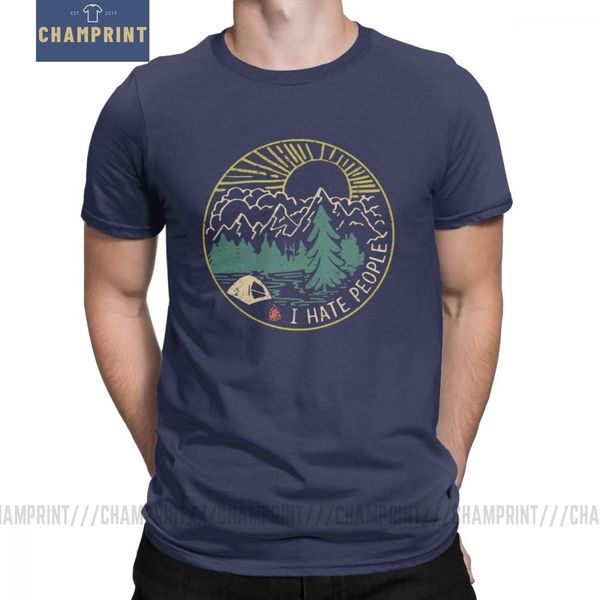 

men's i hate people camping hiking t-shirts camping slogan t shirt humor autism solitary casual crewneck 100% cotton tees