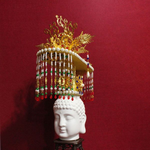 

hair accessories ancient chinese tiara budda statue god goddess with beading curtain emperer empress crownpiece hat cosplay