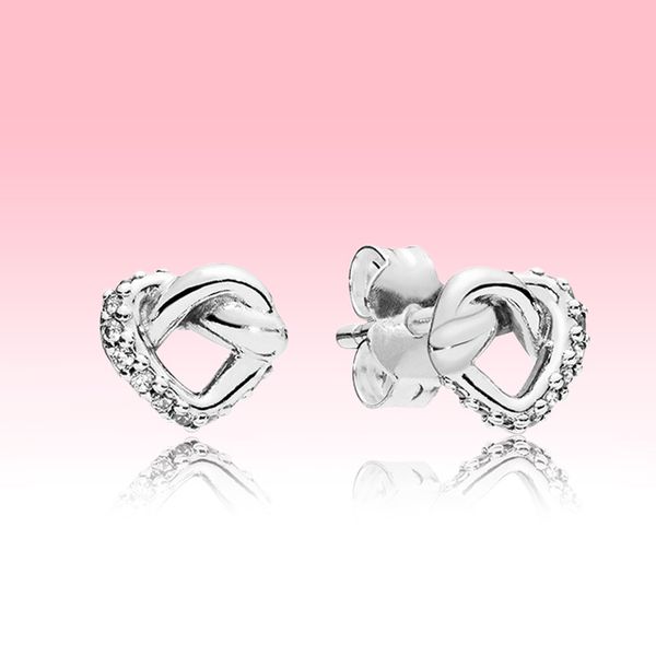 

925 sterling silver love hearts earring women wedding jewelry original box for pandora knotted heart stud earrings set, Golden;silver