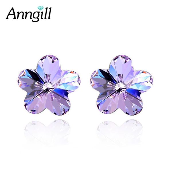 

stud classic austrian crystal from cubic five petals flower elegant earrings for women charming fine jewelry, Golden;silver