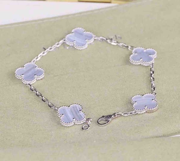 

s925 pure silver luxurious quality design 5 flower bracelet with nature purple shell for women bracelet and rhombus clasp jewelry gift neckl, Black