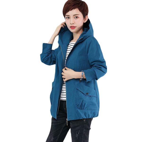 

spring autumn women casual basic jacket pocket zipper hooded two side wear outwear loose coats big size, Black
