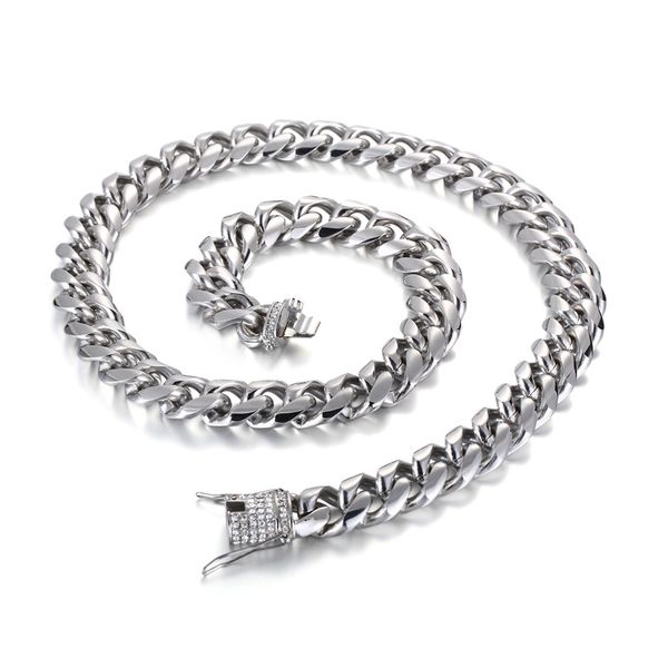 

15mm width big cuban chain necklace for men titanium steel hiphop classic necklaces, Silver