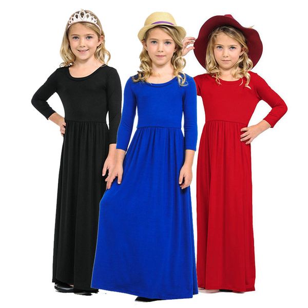 

Spring Autumn Long Sleeve Kids Girl Princess Beach Dresses Bohemian Maxi Dresses for Girls Casual Solid Party Dress Kids Clothes