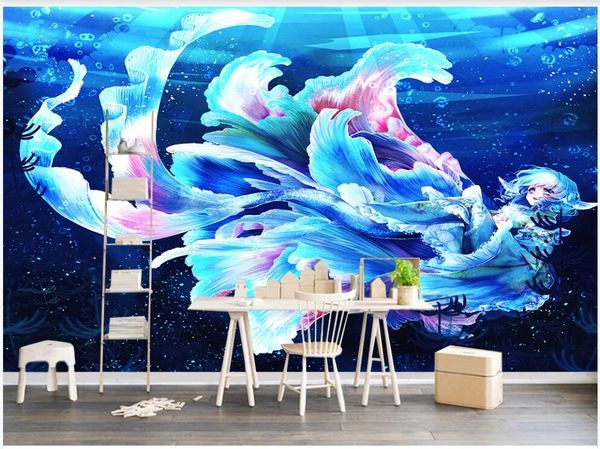 

wall paper 3 d custom p mural on the wall cartoon fantasy flower mermaid home decor p wallpaper in the living room