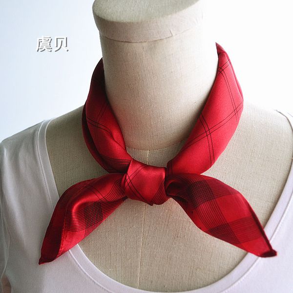 

100%natural silk scarf plaid women and man neckerchief bandana small square scarf 51*51cm kerchief neck wrap high quality, Blue;gray
