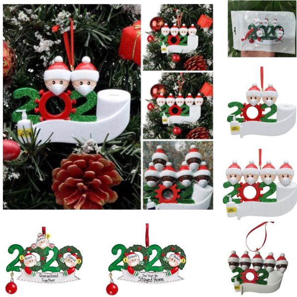 

dhl christmas birthdays party decoration gift product personalized family of 4 ornament pendant with face masks hand sanitized hh9-3274