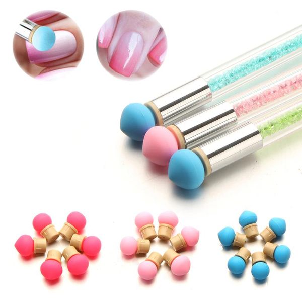 

elecool 6pcs/lot silicone head for glitter powder picking dotting gradient nail art tools nail art brush replacement head