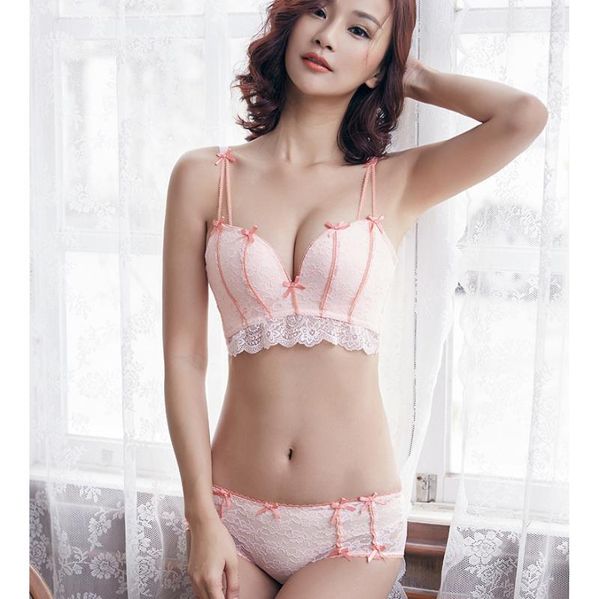 

bowknot lace transparent adjustable women underwear set push up seamless fashion bra sets lolita style lingerie suits, Red;black