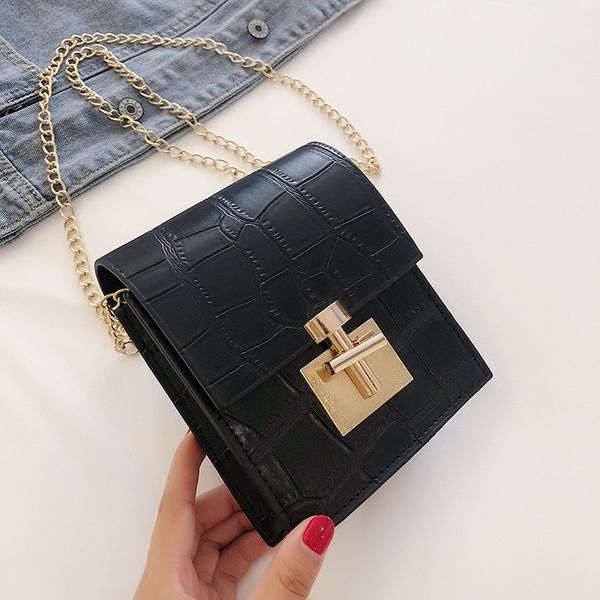 

2020 new ladies shoulder bag pu lock small square bag crocodile pattern fashion small diagonal cross handbag