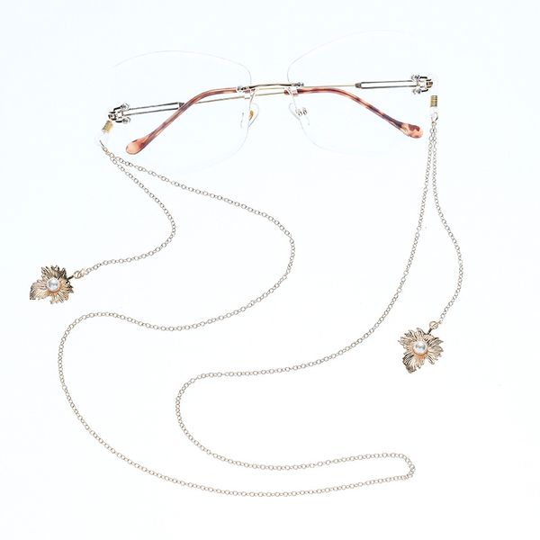 

fashion chic womens pearl pendant eyeglass gold metal reading glasses chains eyewears cord holder neck strap lanyard, Silver