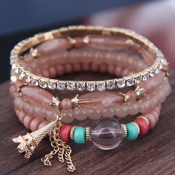 

multilayer charm bracelet eiffel set stackable bracelets bangle women jewelry tassel 13 beaded tower bohemian feather styles pendant gcglu