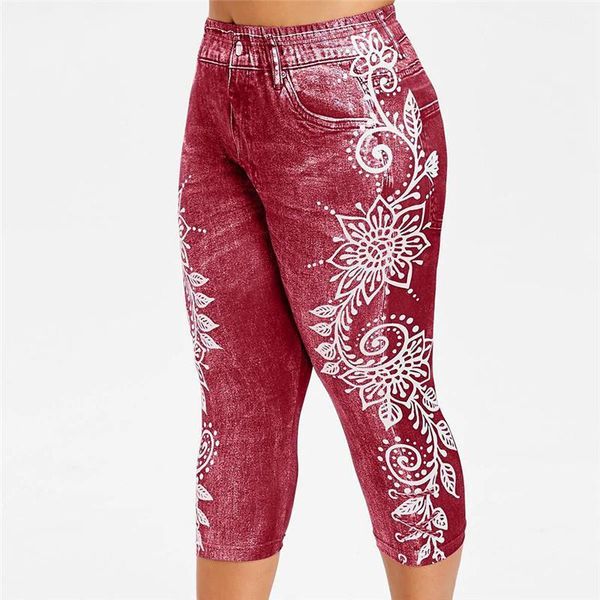 

clothing fashion style casual apparel womens sports designer leggings mid calf floral print high waist summer female, Black