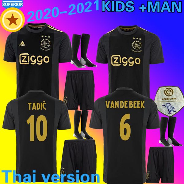 

20 21man + дети аякс фк футбол джерси 2020 2021 промес alvarez тадич neres van бик мужчины дети комплект маек форма майо-й, Black;yellow