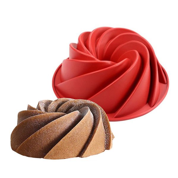 

large spiral shape grade silicone bundt cake mold pan 3d fluted cake mould form bread bakery baking tools bakeware