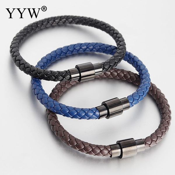 

2020 new trendy leather men bracelets titanium steel clasp 3 colors handmade braided leather bracelet for men women jewelry gift, Black