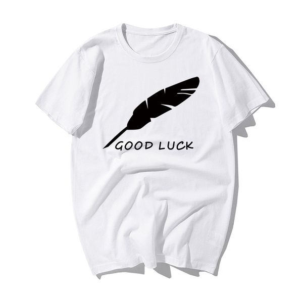 

2019 new fashion good luck men t shirt feather pen printed feathers men summer casual homme clothing mens hoodies streetwear
