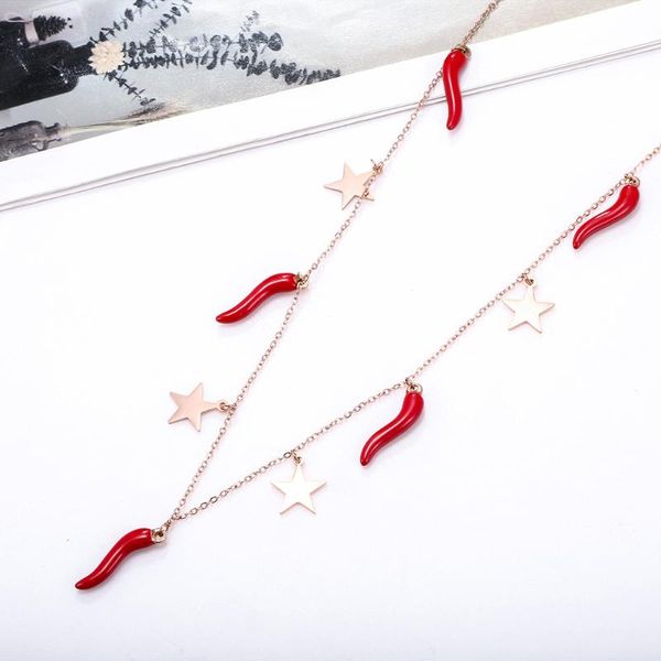 

trendy red chilli pendant stainless steel necklaces silver color stars woman necklace vintage jewelry accessories party gift new