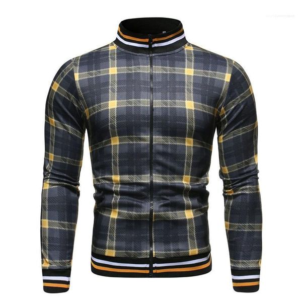 

male underwears plaid printed mens jackets spring long sleeve stand collar mens coats casual, Black;brown