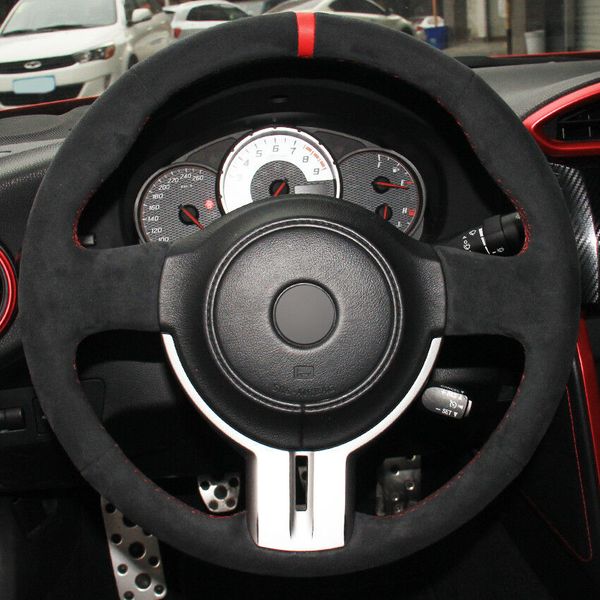 

car diy hand sewing steering wheel cover black leather for toyota 86