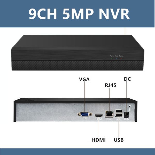 

9ch*5mp h265 nvr network digital video recorder for ip camera onvif 2.4 cms xmeye with power adapter 1 sata max 8tb p2p cloud, Black;white