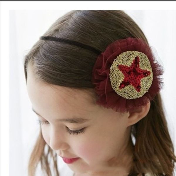 

hair accessories new exquisite five-pointed star embroidered headdress sweet girl headband korean tiara headband, Slivery;white