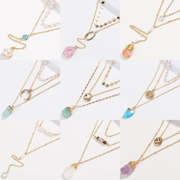 

european and american fashion necklace, personality beach irregular imitation natural stone pearl multi-layer chain accessories female, Silver