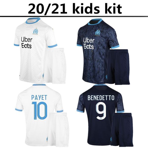 

20 21 kids kit olympique de marseille soccer jersey 2020 2021 om marseille benedetto kamara football shirt thauvin payet gustavo, Black;yellow
