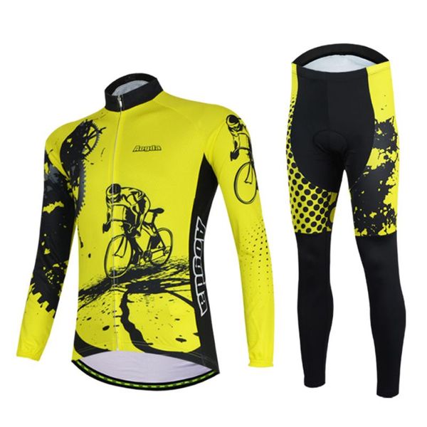 

aogda yellow long sleeve bike clothing set spring autumn cycling clothes men bicycle jersey suit quick dry uniforme ciclismo, Black;blue