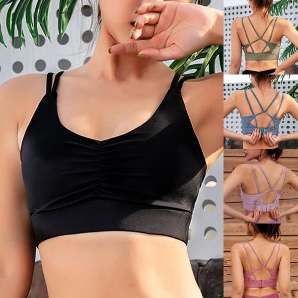 

vertvie 2020 summer medium strappy back workout bra fitness women's sports bra padded yoga solid longline gym female, White;black