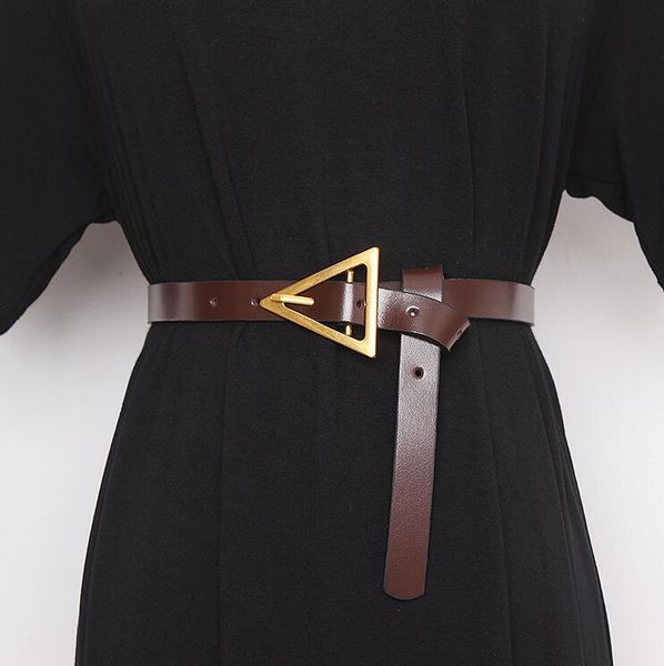 

women's runway fashion genuine leather cummerbunds female dress corsets waistband belts decoration narrow belt r2865, Black;brown