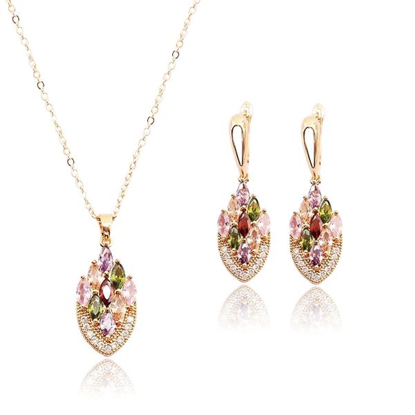 

mxgxfam multicolor zircon fashion jewelry set for women pendant necklace and earring gold color 18 k cz, Silver