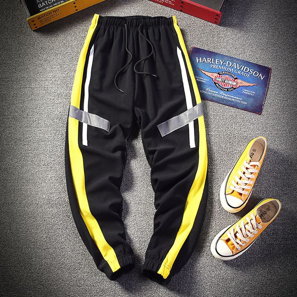 

2020 summer new wear stripe overalls sports nine part pants man long sweatpants aesthetic black preppy style