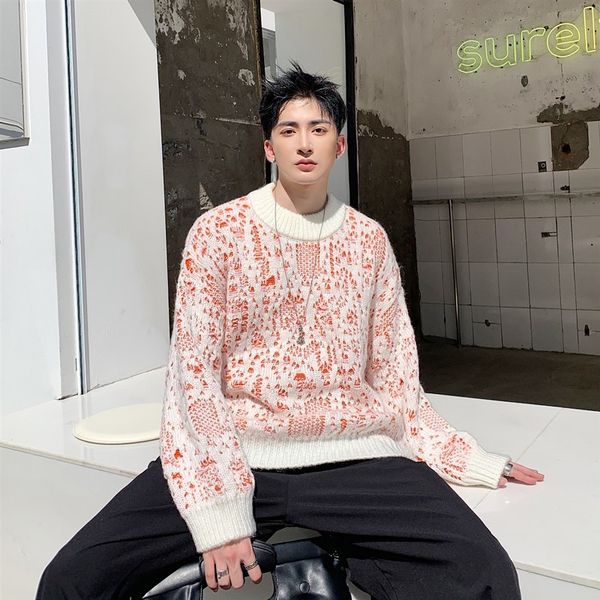 

personality hole mens casual loose knitting pullovers autumn winter fashion long sleeve o-neck streetwear male thick sweaters, White;black