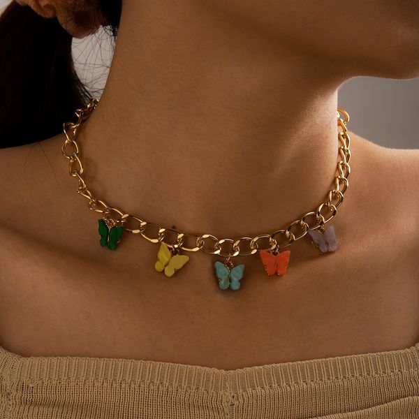 

trendy colorful acrylic butterfly necklaces choker for women girls pendant collar fashion boho jewelry accessories 15630, Silver
