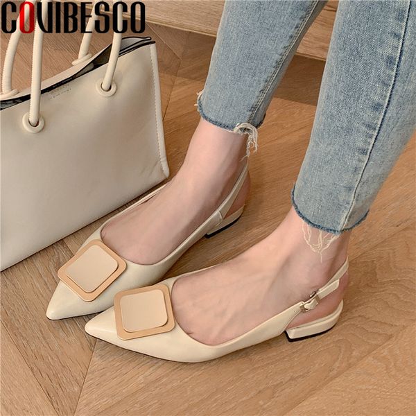 

covibesco metal decoration pointed toe buttoned sandls women genuine leather high heels pumps 2020 new party basic shoes woman, Black