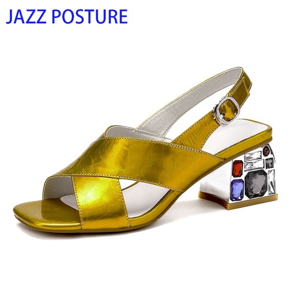 

2020 new arrival women sandals genuine leather shoes solid colors crystal square heels shoes elegant dress woman y771, Black