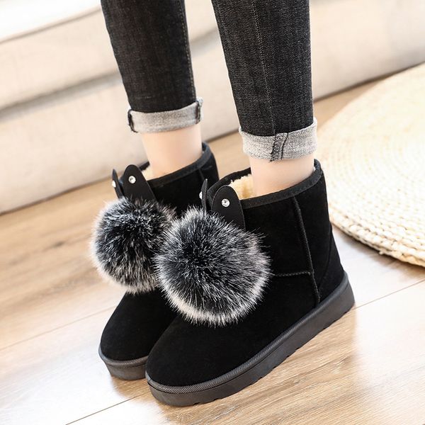 

johnature shoes woman 2020 new winter snow boots slip-on round toe flat with platform boots sewing solid color plush ankle, Black
