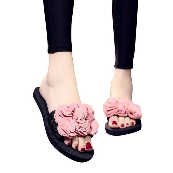 

lightweight flat slippers for women outdoor women's bohemian flower flat slippers summer non-slip beach shoes indoor&outdoor, Black
