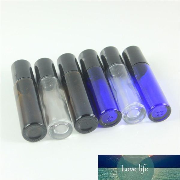 10 ml (1/3 oz) Rolo de vidro grosso âmbar, transparente e azul em frascos de perfume vazios com óleo essencial Roller Ball com Roller Ball de aço inoxidável